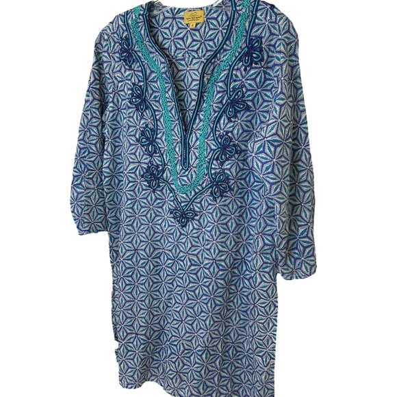 Roberta Roller Rabbit - Cotton, Embroidered Tunic Top, Geometric - Size S, Blue - Picture 6 of 16